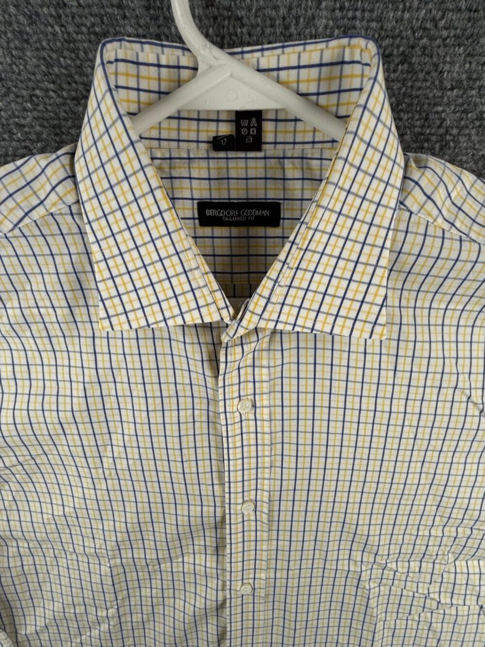 Bergdorf Goodman Yellow Blue Check Long Sleeve Button Up Shirt Tailored Fit 17